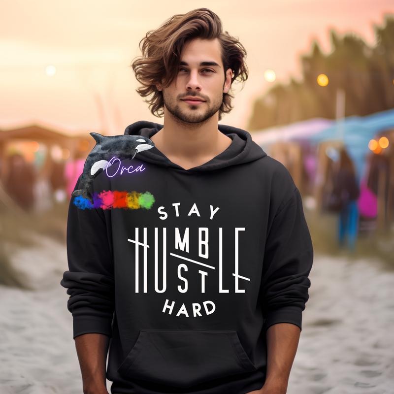 Orca ~ STAY HUMBLE. HUSTLE HARD. Unisex Comfort Colors T-shirt ~ Small - 4XL           Menswear Casual T-shirt Hoodie...