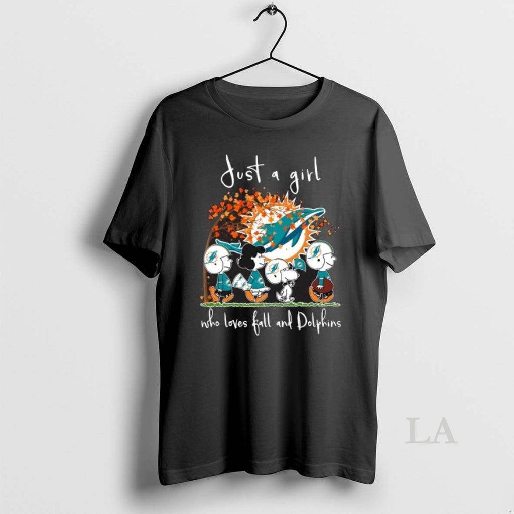 Original 2025 Peanuts Characters Just A Girl Who Loves Fall And Miami Dolphins