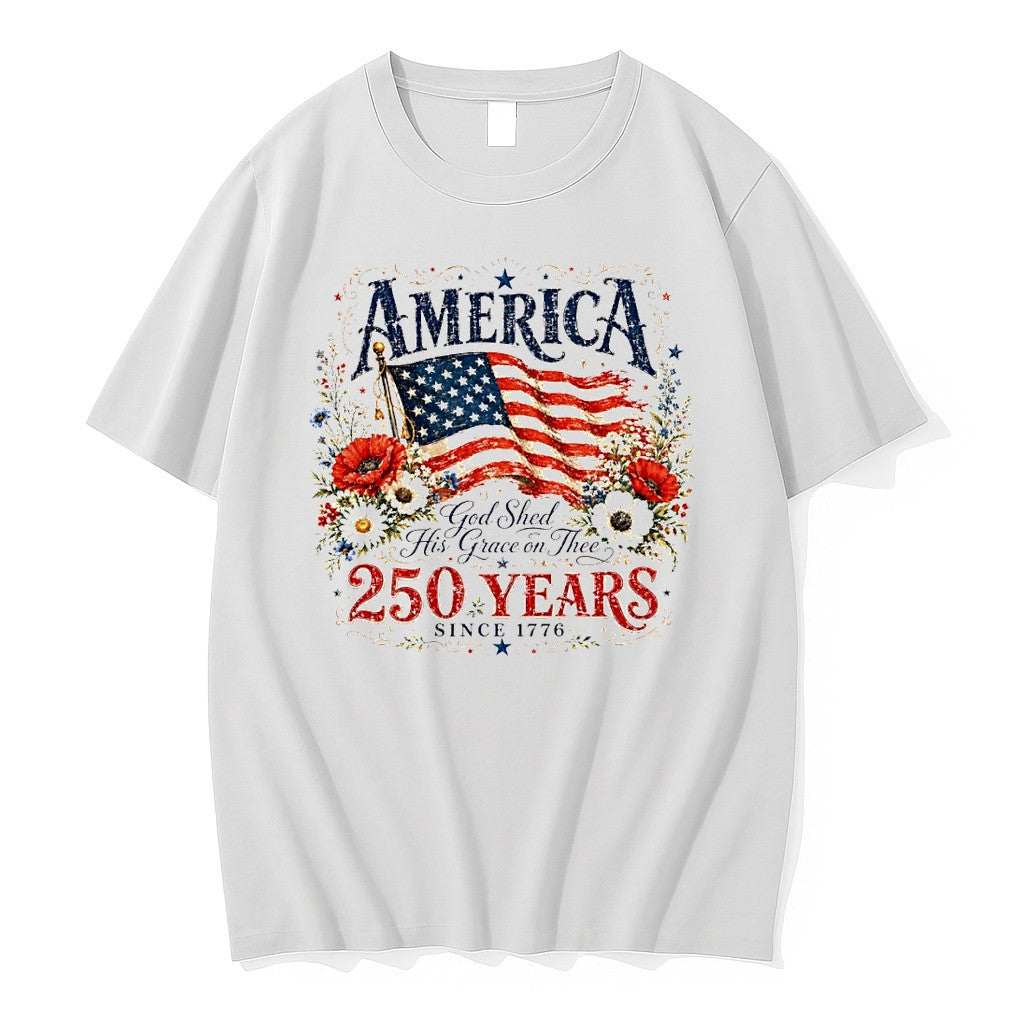 Original American Flag Floral Commemorative America God Shed His Grace On Thee 250 Years Tshirts