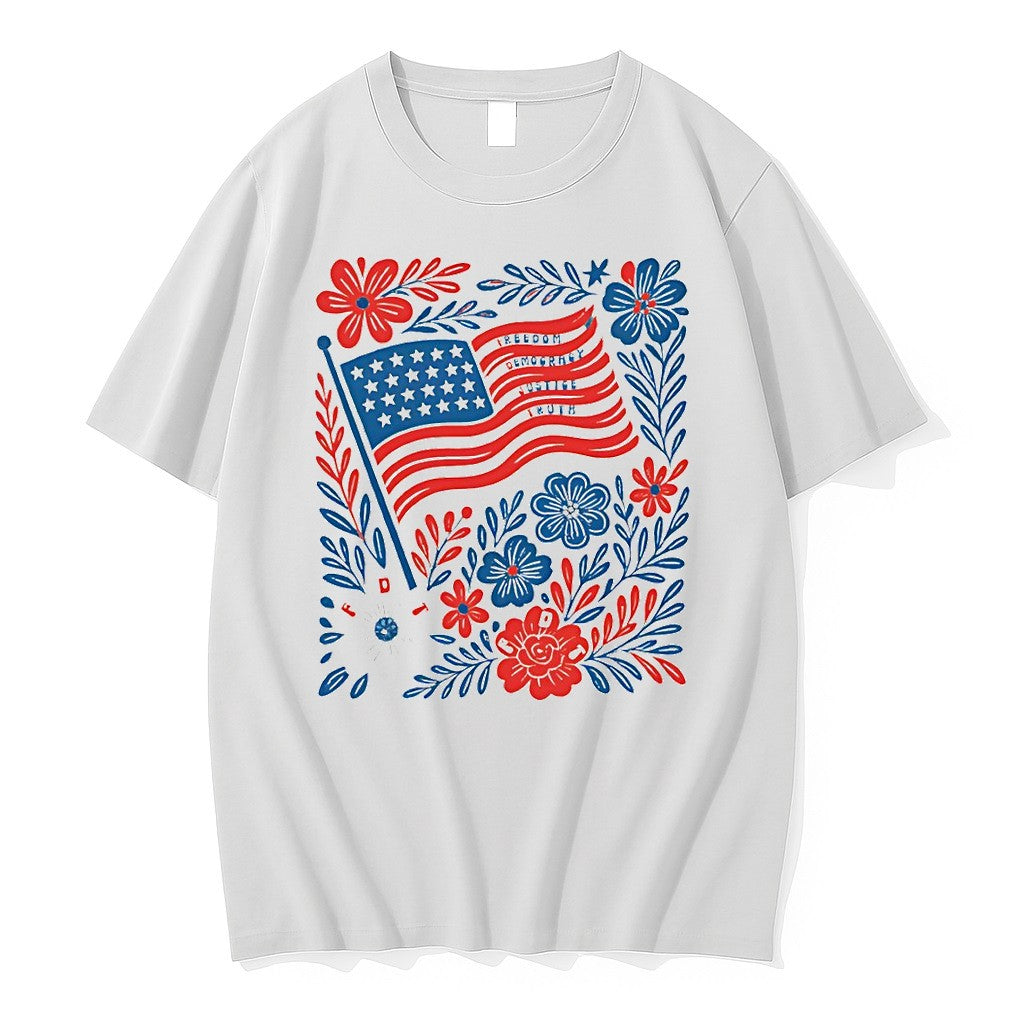 Original American Flag Flowers Freedom Democracy Justice Truth Fdt Fot Botanical 4th Of July Tshirts