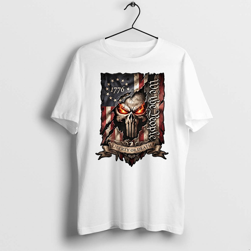 Original American Flag Skull Featuring 1776 We The People Liberty Or Death Tshirts