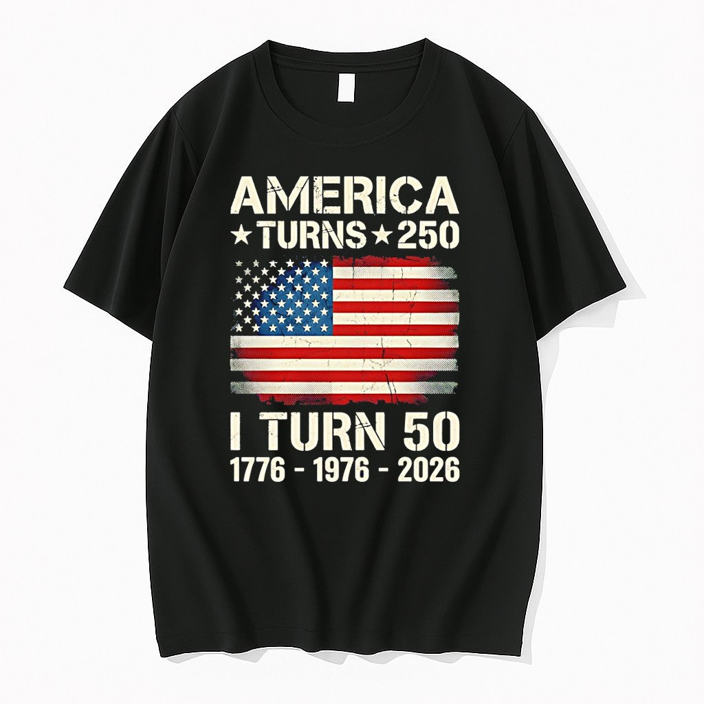 Original American Flag Birthday America Turns 250 I Turn 50 1776 1976 2026 Tshirts