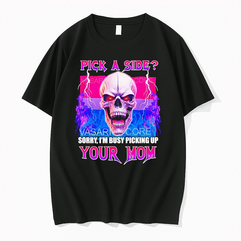 Original Bisexual Flag Skull Pick A Side Sorry Im Busy Picking Up Your Mom Tshirts