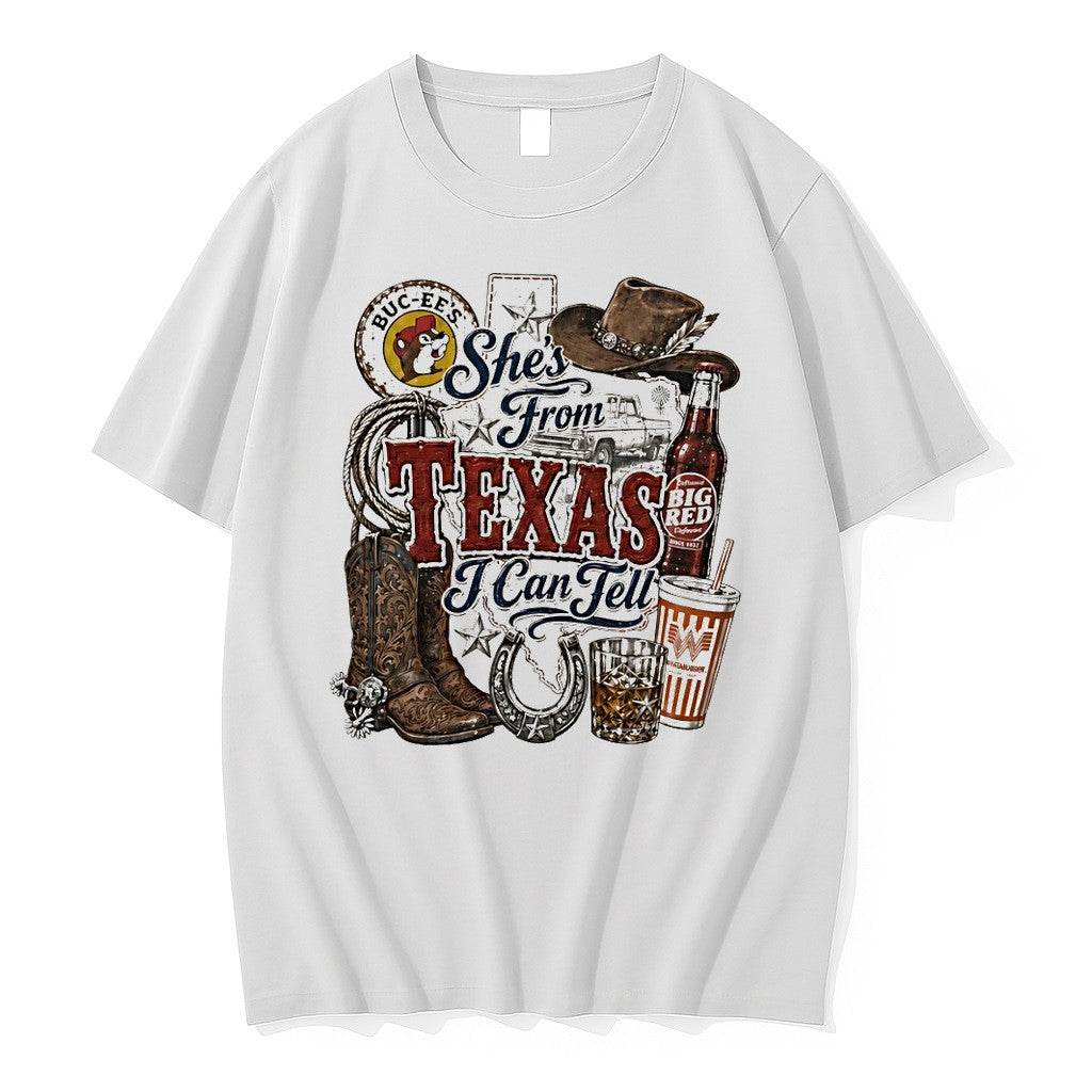 Original Buc Ees Whataburger Texas Icons Shes From Texas I Can Tell Cowboy Boot Tshirts