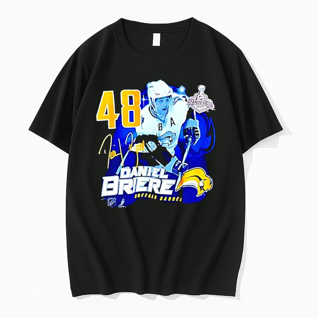 Original Buffalo Sabres Daniel Briere 48 Signature Black Tshirts Jpg