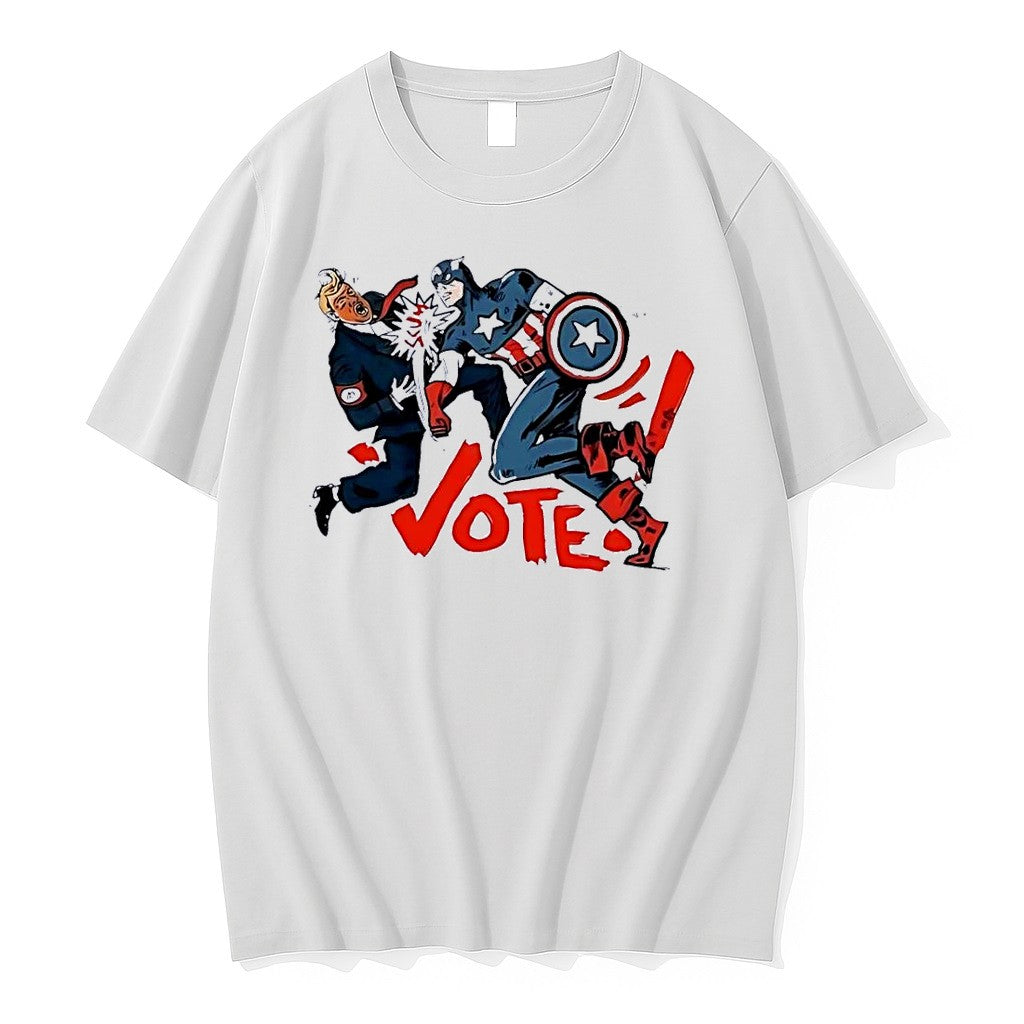 Original Captain America Punch Donald Trump Vote Cartoon White Tshirts Jpg