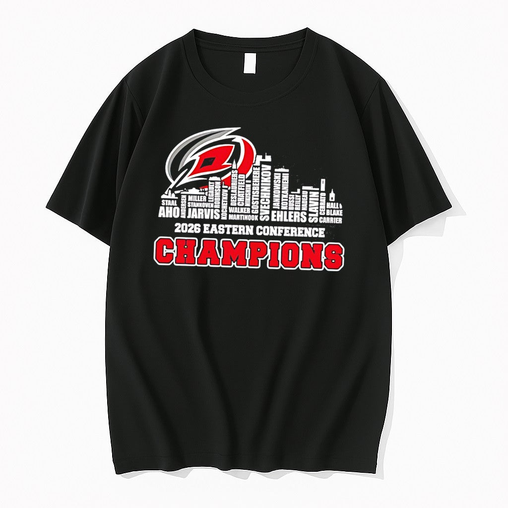 Original Carolina Hurricanes 2026 Eastern Conference Champions Skyline Text Tee Tshirts
