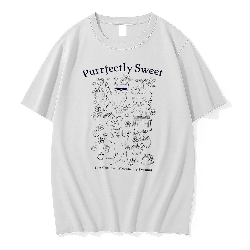 Original Cats Berries Kittens Cherries Flowers Purrfectly Sweet Just Cats With Strawberry Tshirts