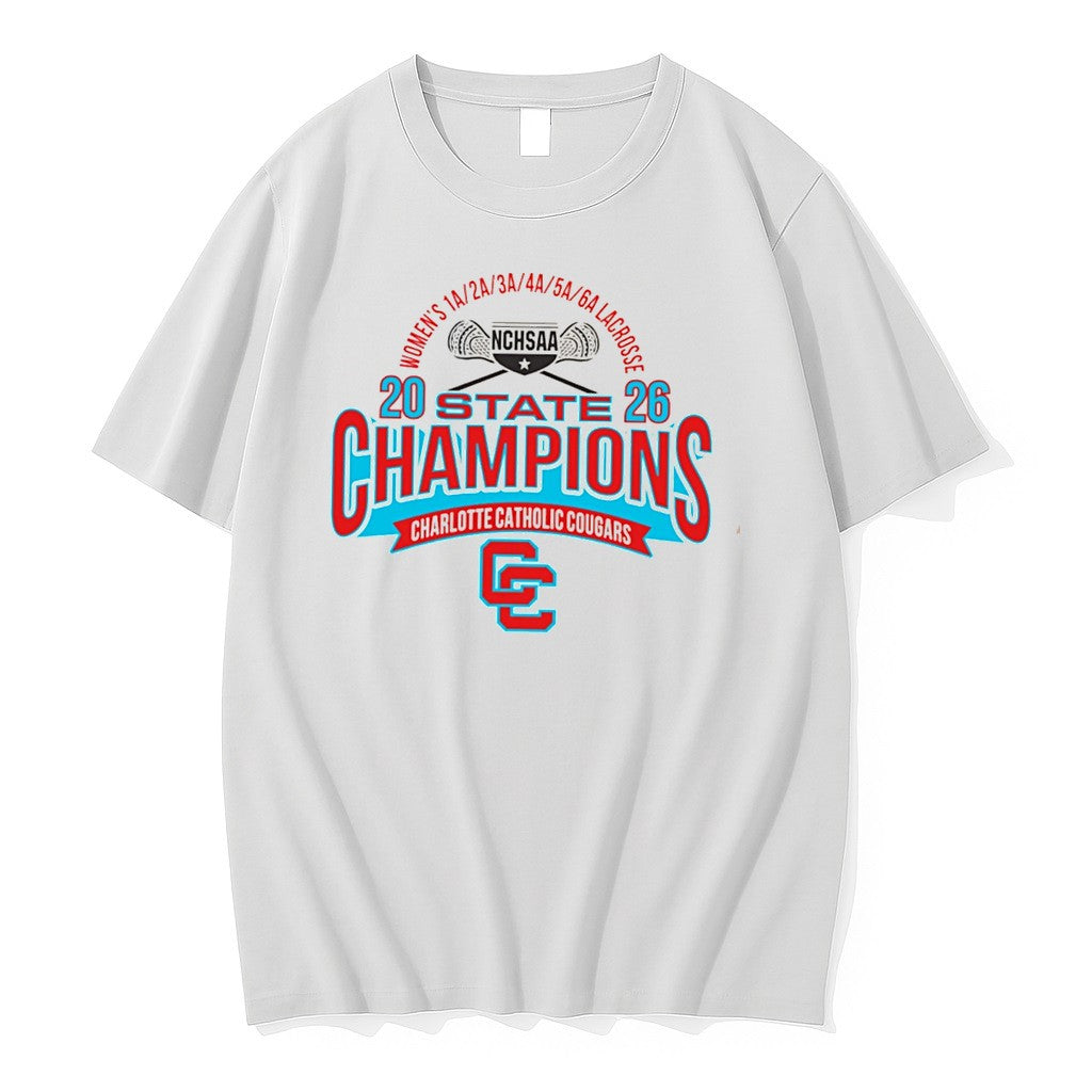 Original Charlotte Catholic Cougars 2026 Nchsaa Womens 1a To 6a Lacrosse Champions Tee Tshirts