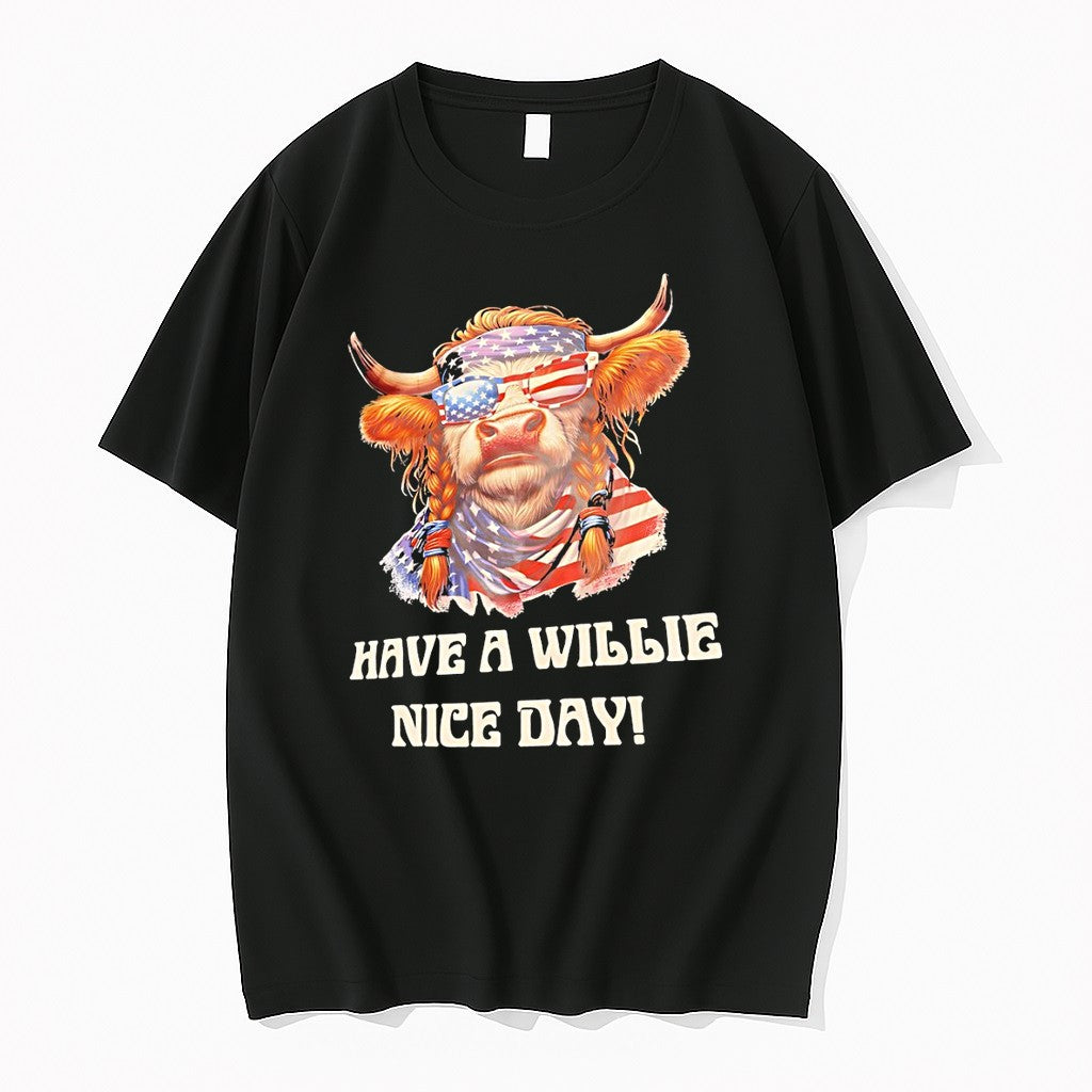 Original Cow America Have A Willie Nice Day American Flag 4th Of July Tshirts