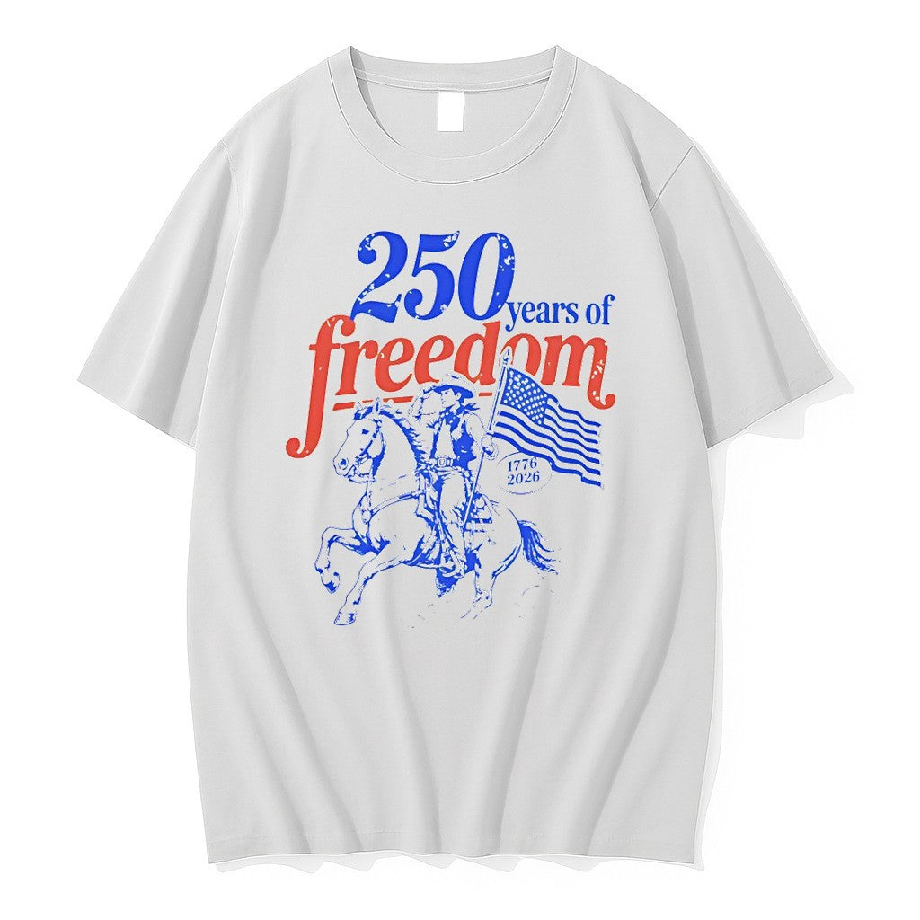 Original Cowboy Riding Horse Holding American Flag 250 Years Of Freedom 1776 2026 Tshirts