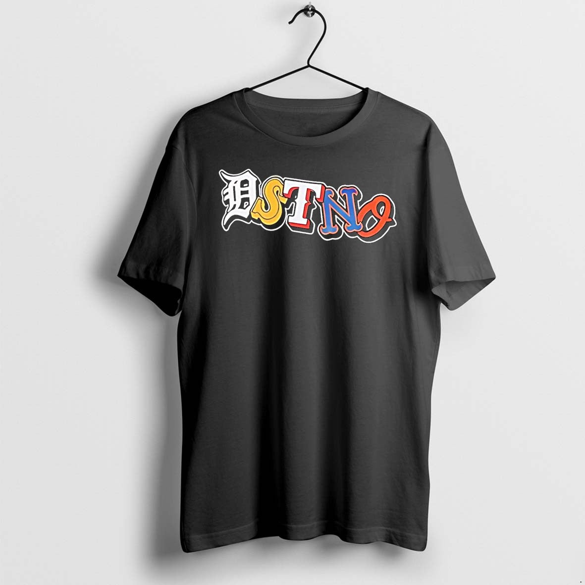 Original Dstno Detroit Tigers Yellow White Navy Orange Mlb Team Logo Black Tshirts