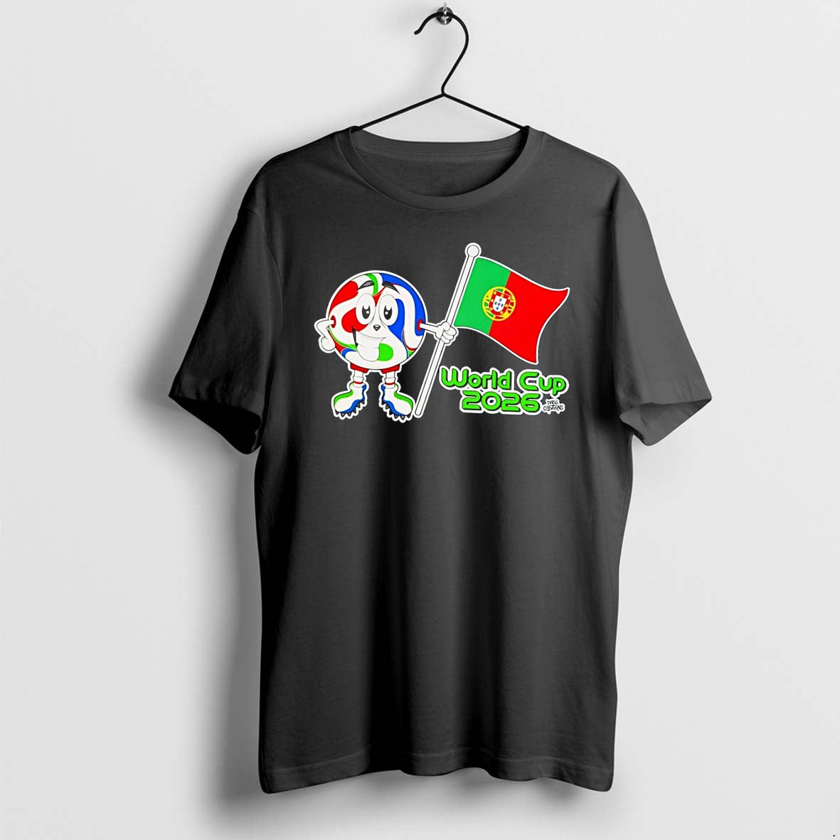 Original Dads Cartoons Soccer Mascot Holding Portugal Flag World Cup 2026 Black Tshirts