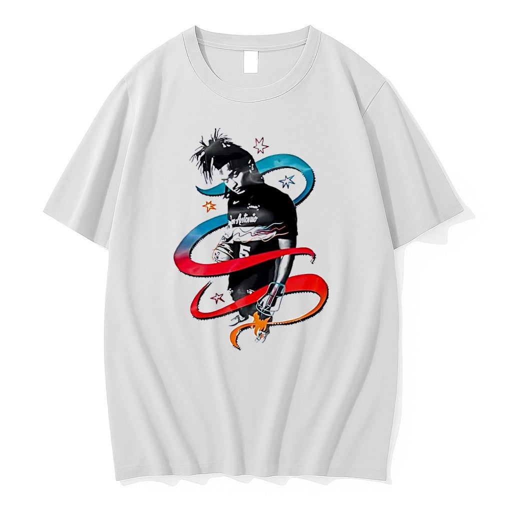Original Dejounte Murray With Basketball Dribbling San Antonio 5 Legacy White Tshirts