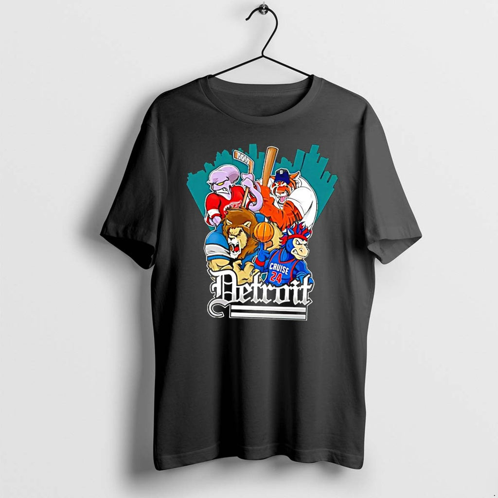Original Detroit Mascots Sports Teams Players Hockey Baseball Football Basketball Black Tshirts