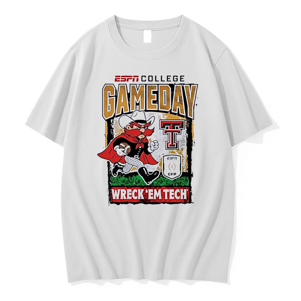 Original Espn College Gameday Texas Tech Red Raider Running Football White Tshirts