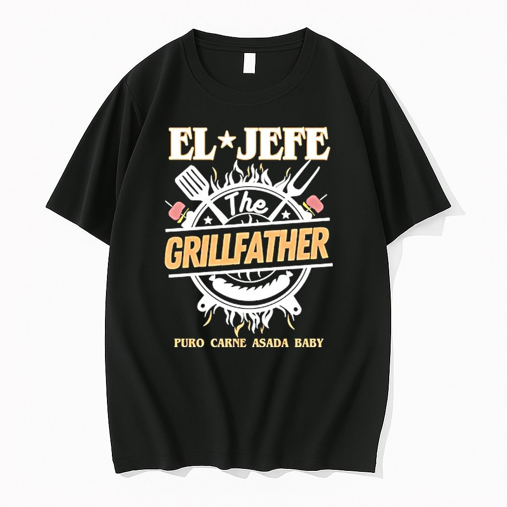 Original El Jefe The Grillfather Puro Carne Asada Baby Chef Tshirts Jpg