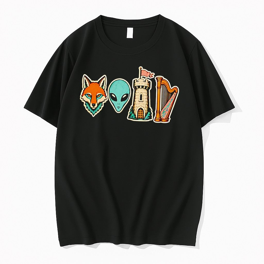 Original Fox Alien Tower Harp Representing Void Black Tshirts Jpg