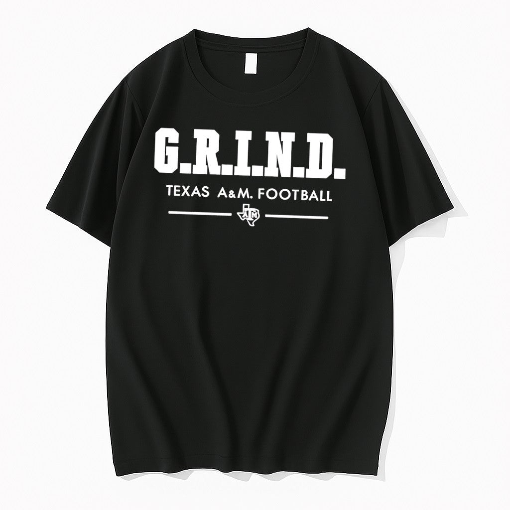 Original G R I N D Texas Am Football Black Tshirts Jpg