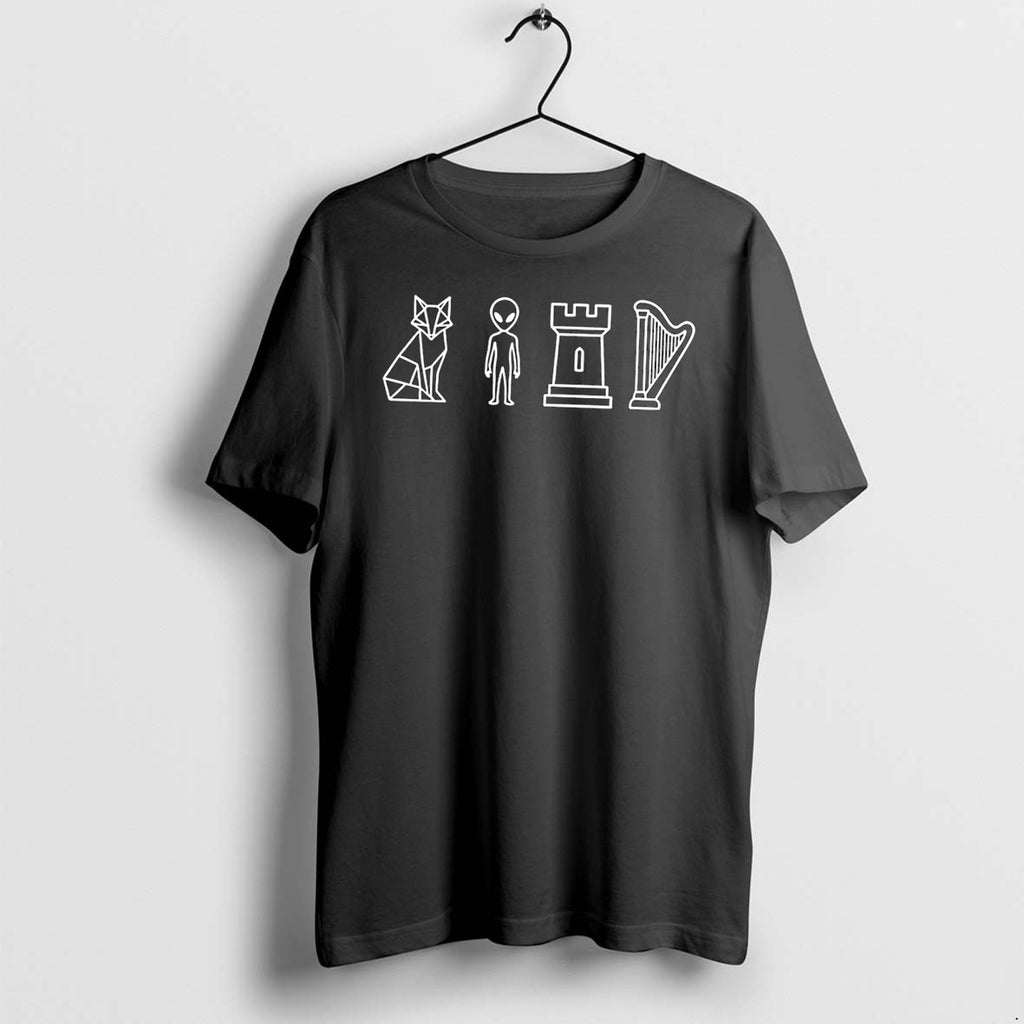 Original Geometric Fox Alien Chess Piece Harp Icon Black Tshirts Jpg