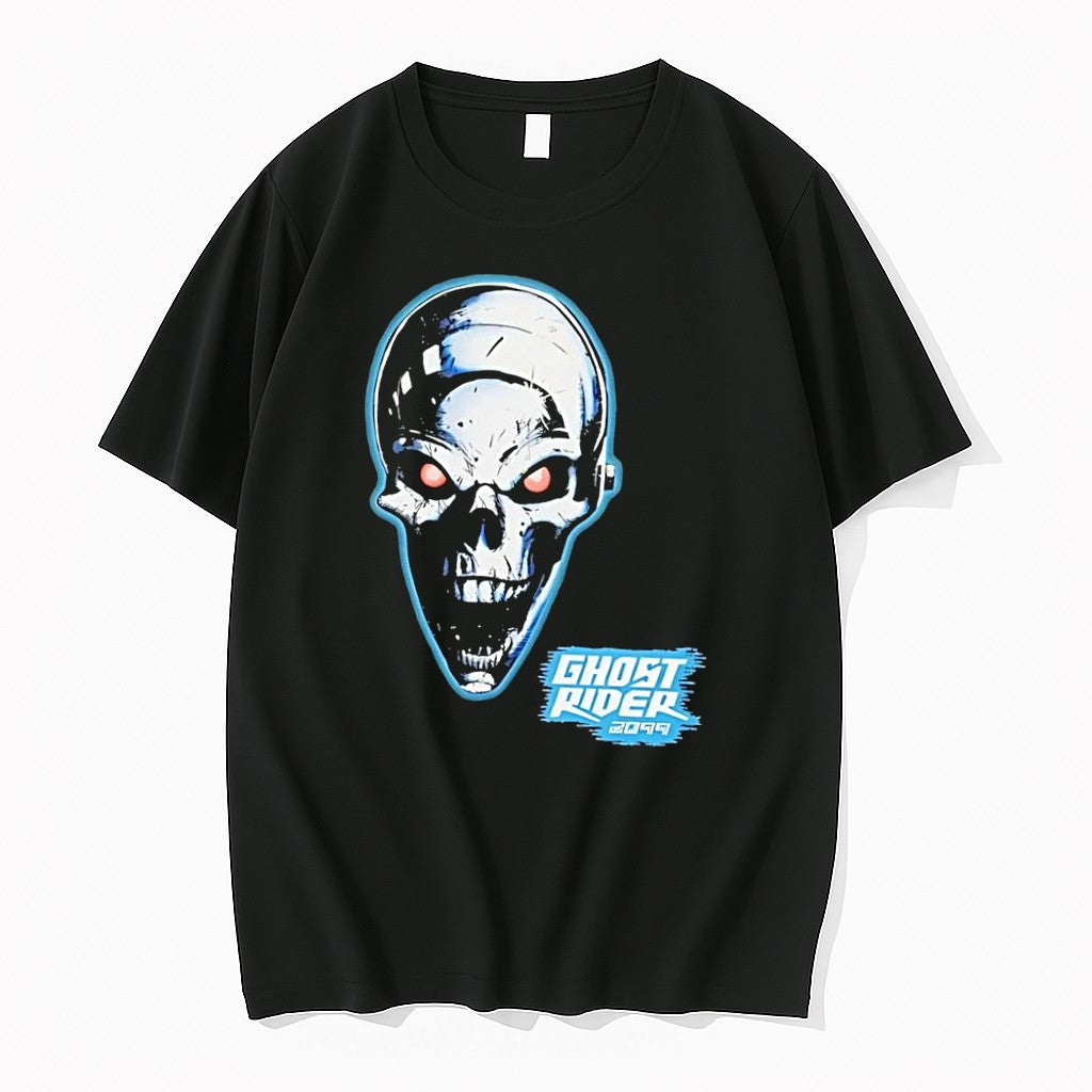 Original Ghost Rider 2099 Chrome Skull Head Black Tshirts Jpg