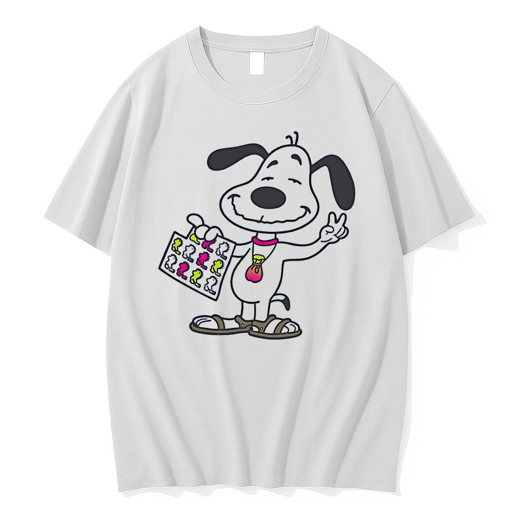 Original Groovy Snoopy Peace Sign And Psychedelic Character Print White Tshirts