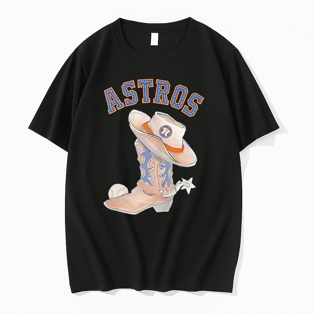 Original Houston Astros Western Cowboy Boot And Hat Baseball Black Tshirts Jpg