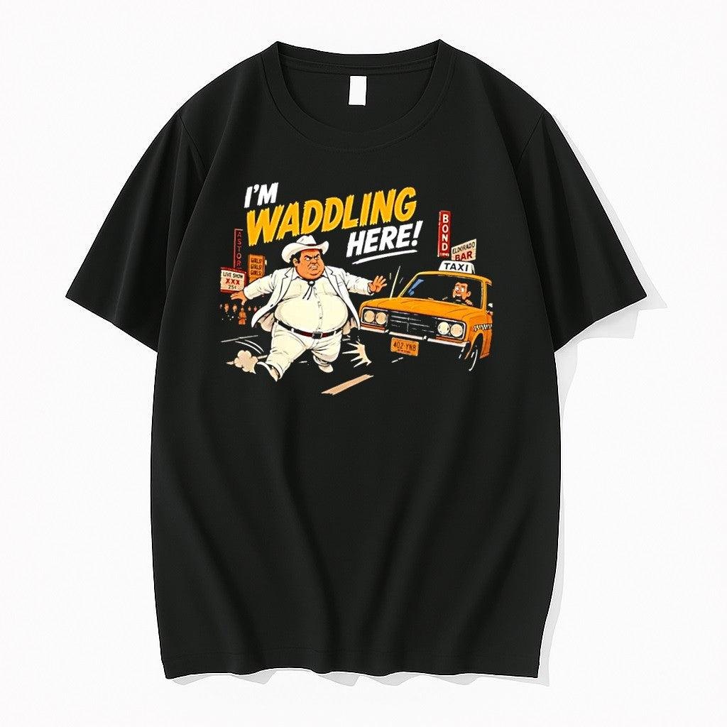 Original Im Waddling Here Cowboy Taxi Nyc Street Cartoon Black Tshirts Jpg