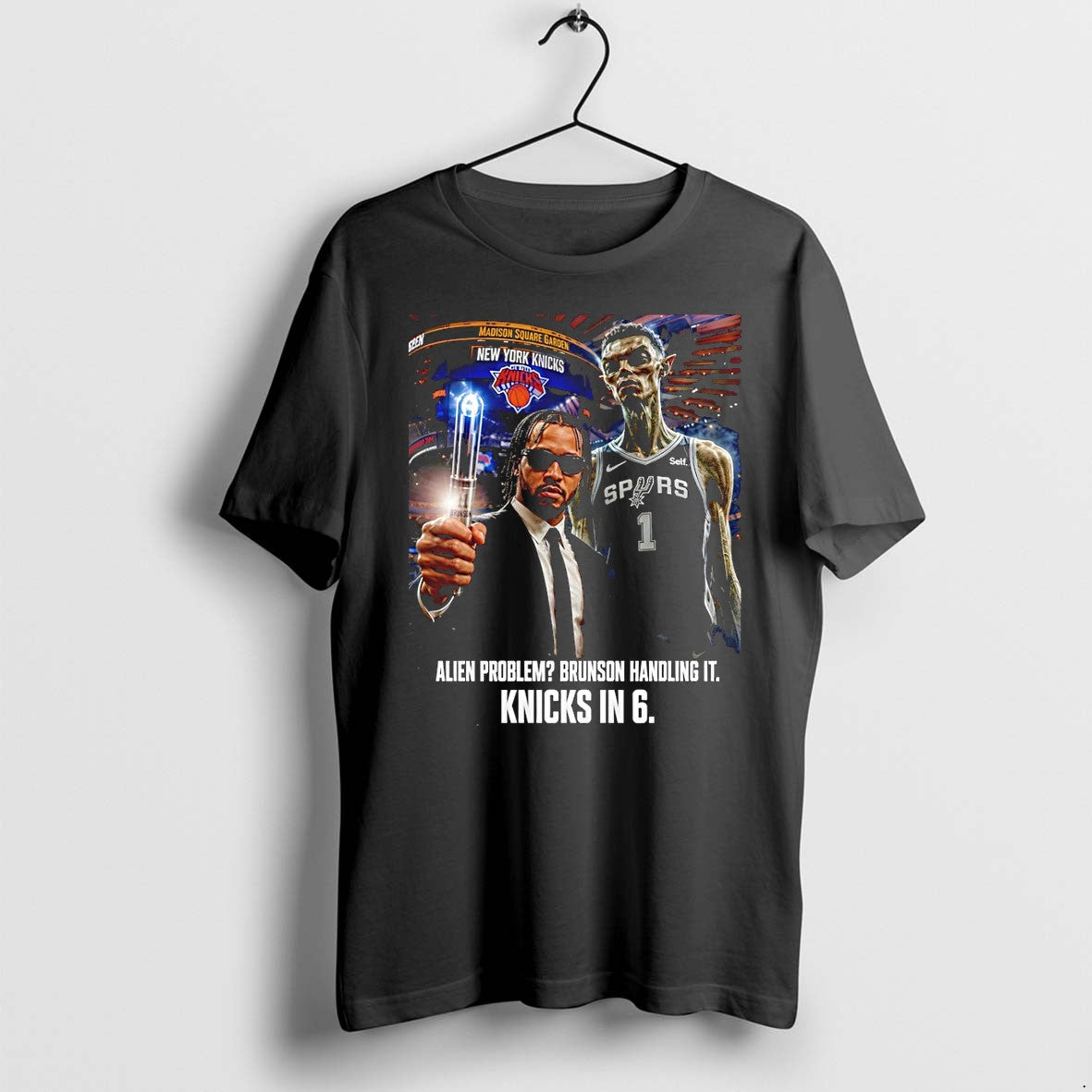Original Jalen Brunson Victor Wembanyama San Antonio Spurs New York Knicks Alien Problem Tshirts