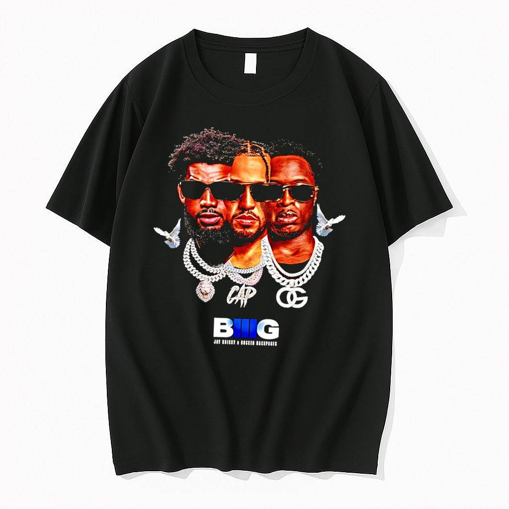 Original Jay Knicky X Bocker Backpages Biig Three Men Wearing Chains Black Tshirts