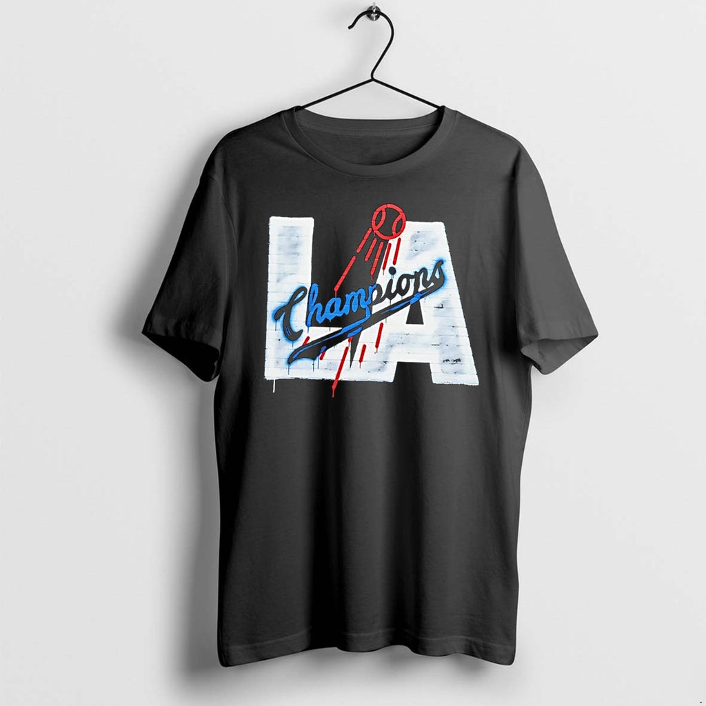 Original La Champions Baseball Spray Paint Style Los Angeles Dodgers Black Tshirts