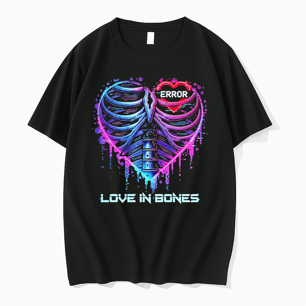 Original Love In Bones Error Human Rib Cage Neon Computer Tech Motherboard Heart Tshirts