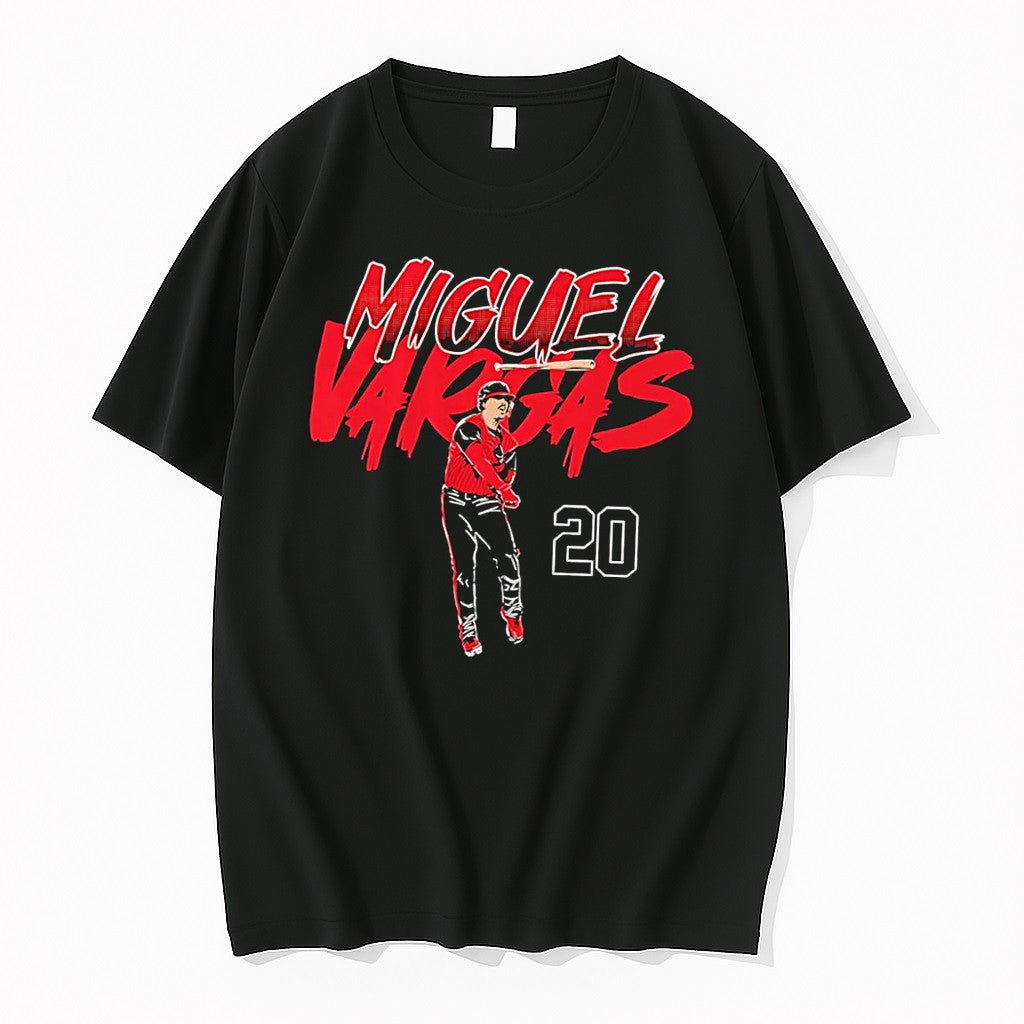 Original Mlb Players Association Miguel Vargas 20 Red Lettering Baseball Black Tshirts
