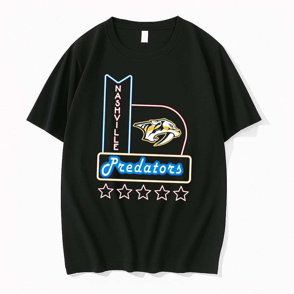 Original Nashville Predators Neon Sign Retro Light Banner Hockey Black Tshirts