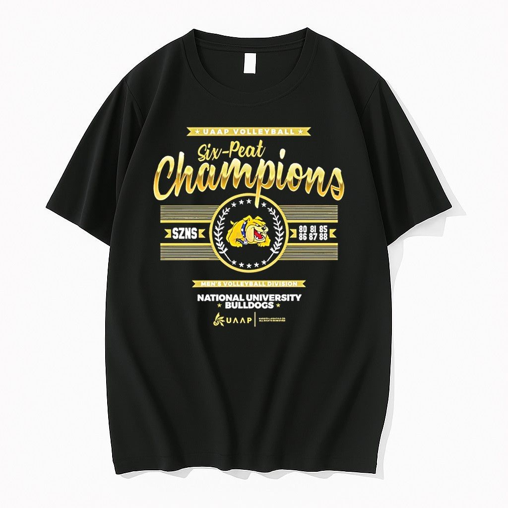 Original National University Bulldogs Uaap Season 88 Mens Volleyball Six Peat Championship Tshirts