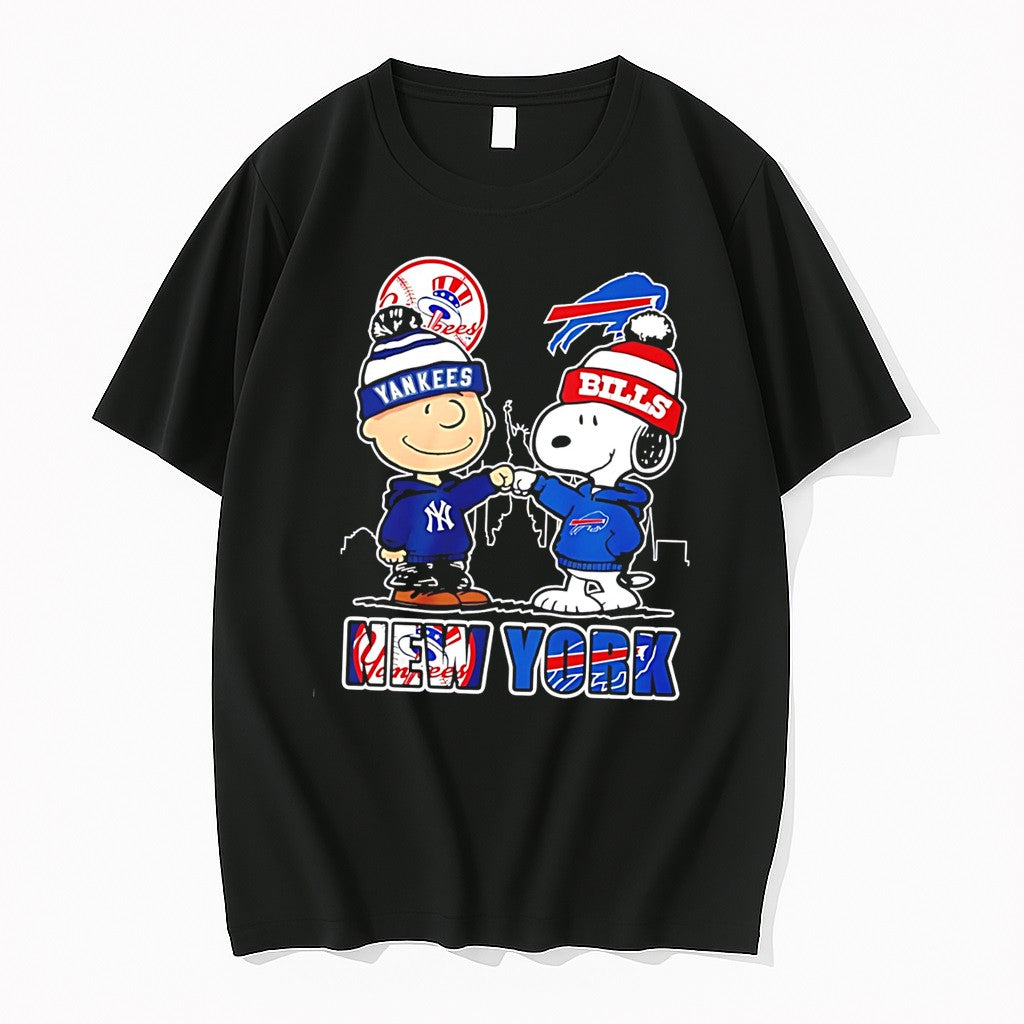 Original New York Yankees And Buffalo Bills Charlie Brown And Snoopy Tee Tshirts