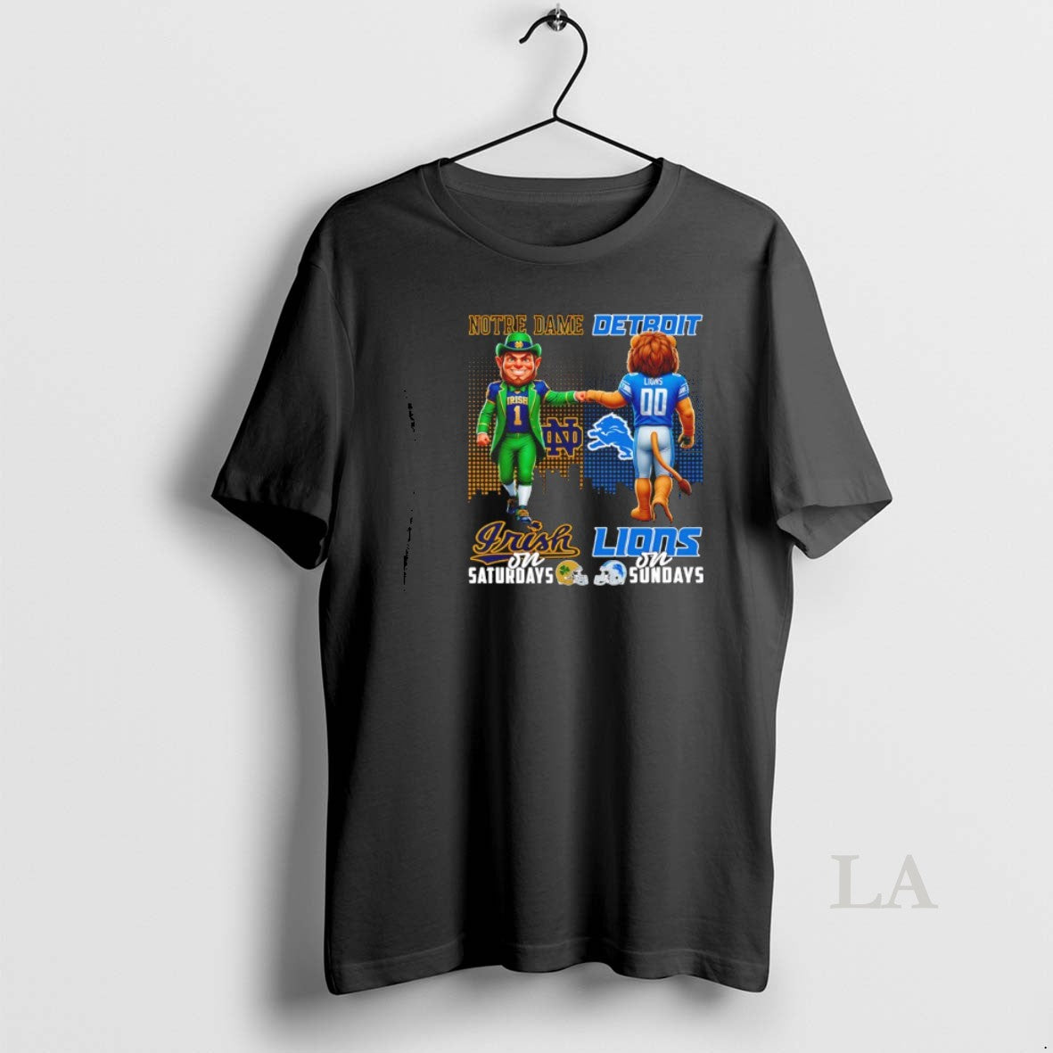 Original Notre Dame Fighting Irish On Saturdays Vs Detroit Lions On Sundays Mascot Skyline T-Shirts, Hoodie, Sweatshirt