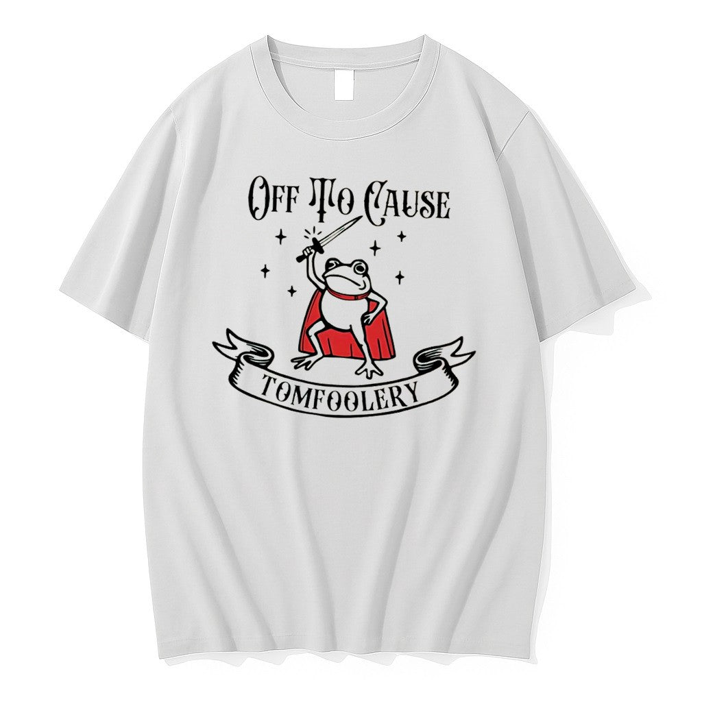 Original Off To Cause Tomfoolery Cartoon Frog Wearing Red Cape Tee Tshirts Jpg