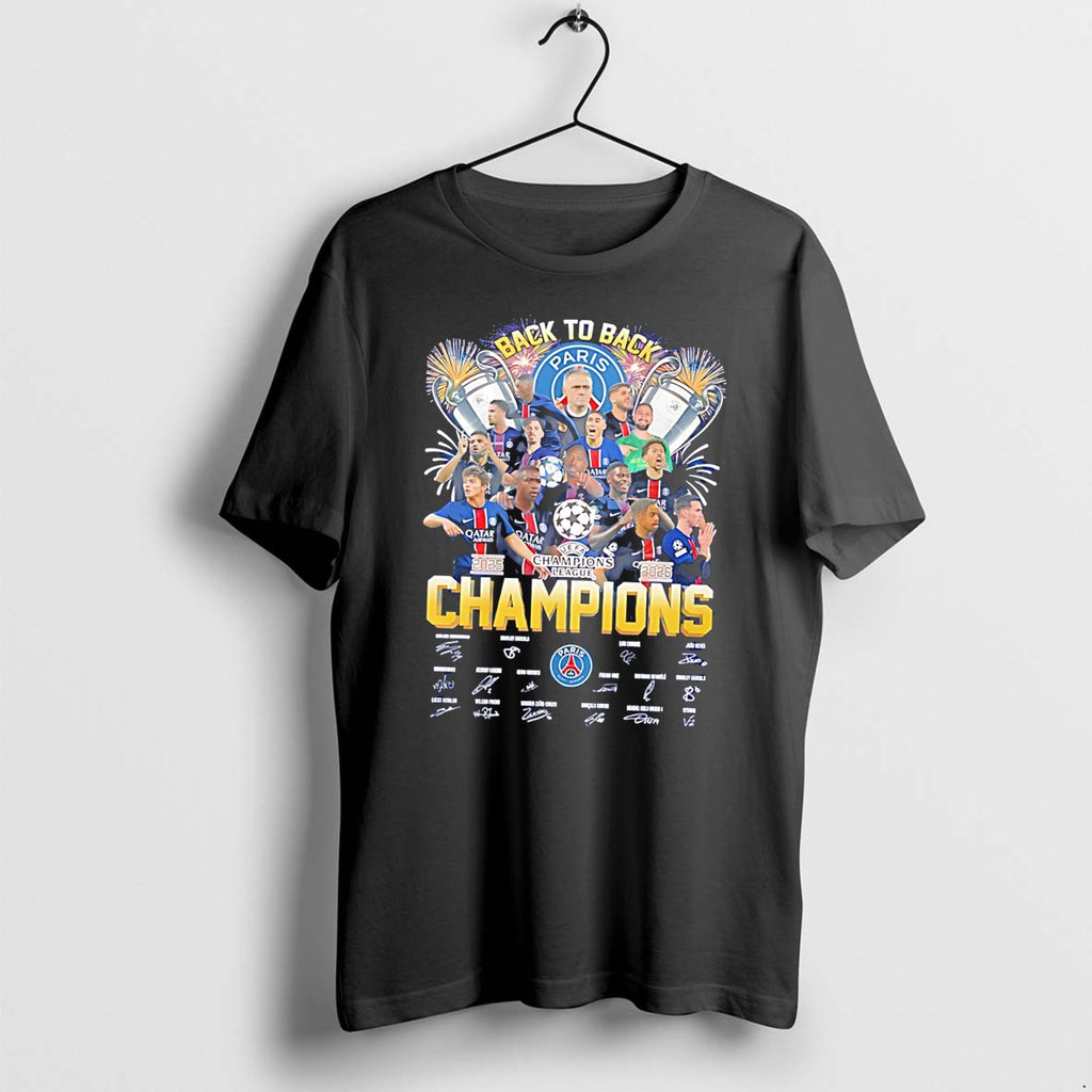 Original Paris Saint Germain 2026 Uefa Champions League Back To Back Signature Tee Tshirts