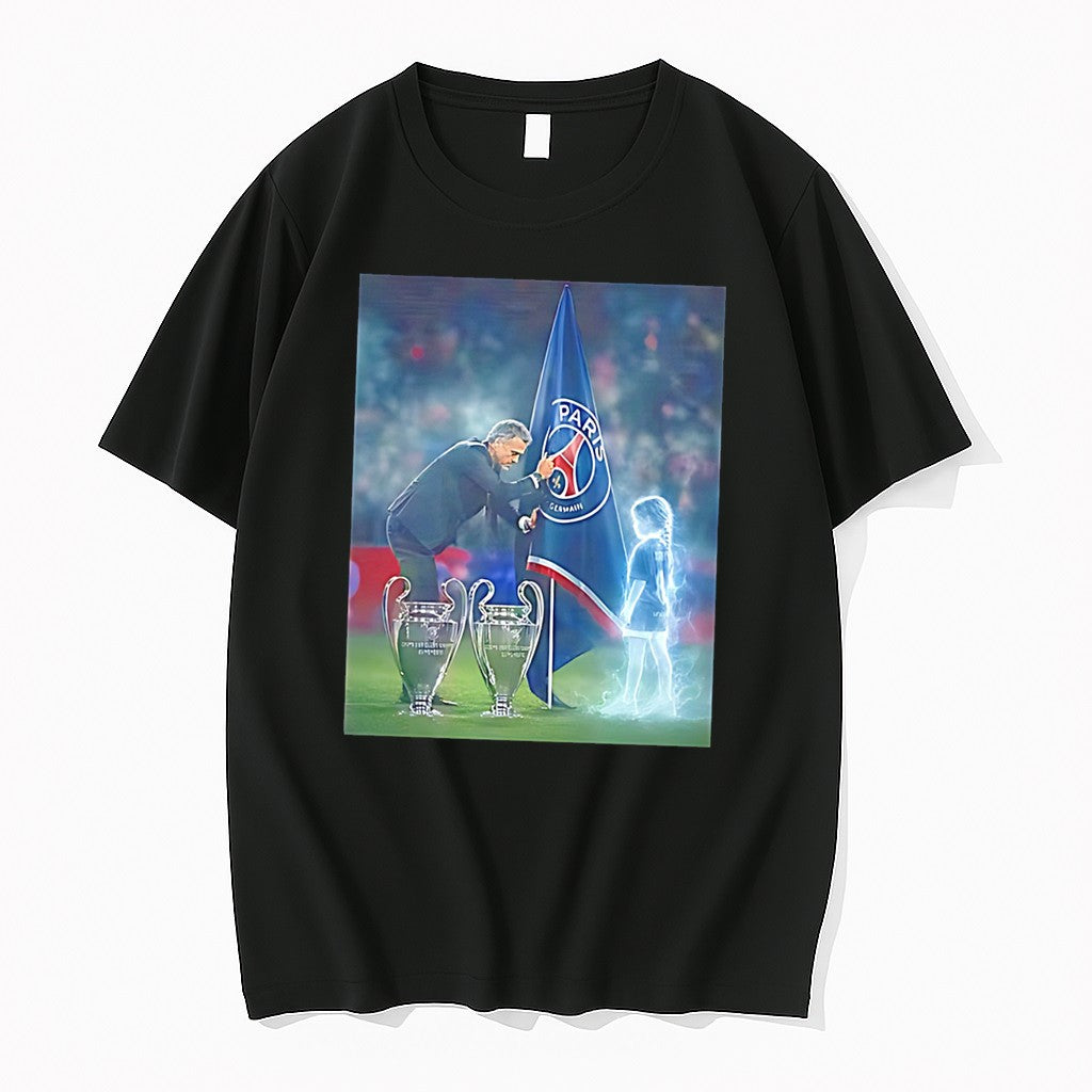 Original Paris Saint Germain Luis Enrique With Trophies Illustration Tee Tshirts