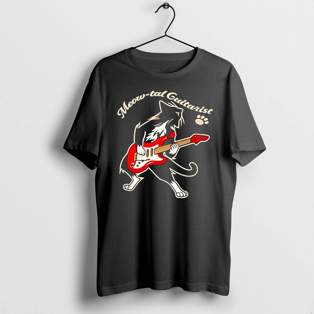 Original Paw Print Meow Tal Guitarist Playing Electric Guitar Black Tshirts Jpg