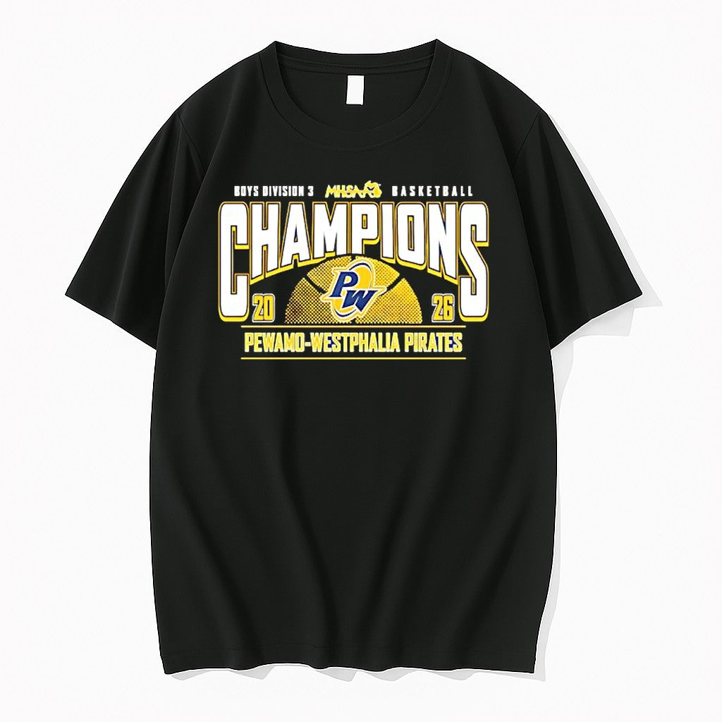 Original Pewamo Westphalia Pirates 2026 Mhsaa Boys Basketball D3 Champions Tshirts