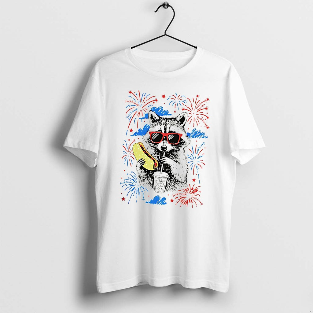 Original Raccoon With Hot Dog And Drink Firework 4th Of July Tshirts Jpg