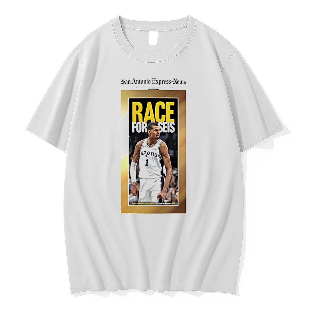 Original Race For Seis San Antonio Express News Victor Wembanyama San Antonio Spurs 2026 Tshirts