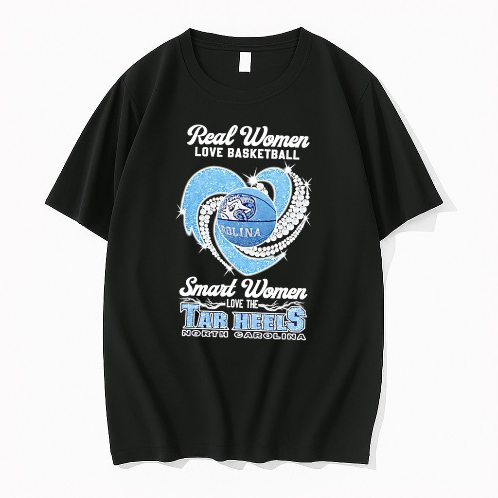 Original Real Women Love Basketball Smart Women Love The Tar Heels North Carolina Tee Tshirts