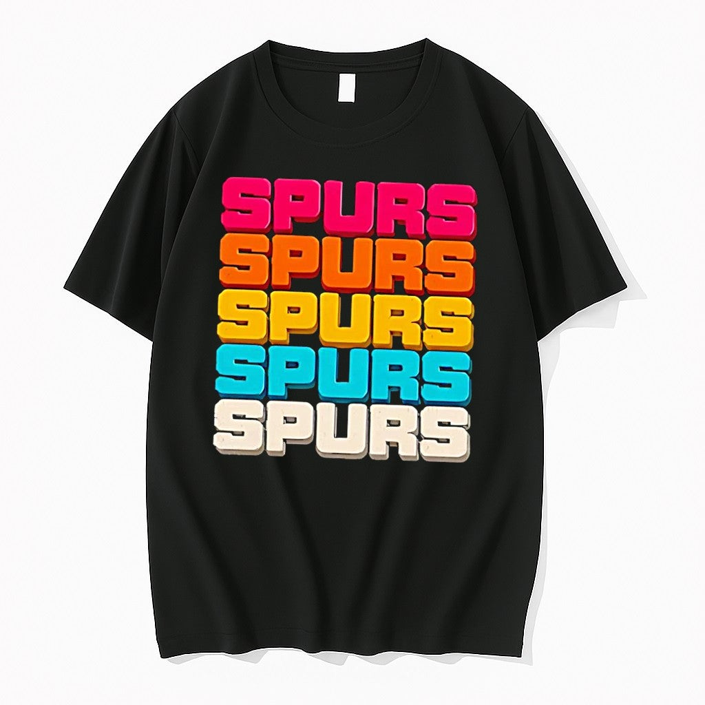 Original Retro Multi Color Spurs Word Black Tshirts Jpg