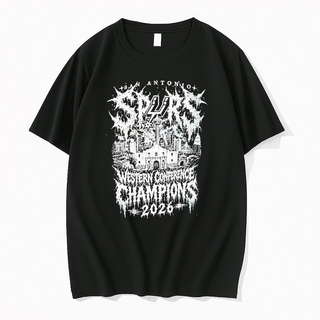 Original San Antonio Spurs 2026 Western Conference Champions Black Metal Text Tshirts