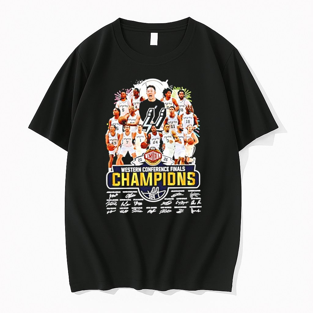 Original San Antonio Spurs 2026 Western Conference Champions Signatures Tshirts
