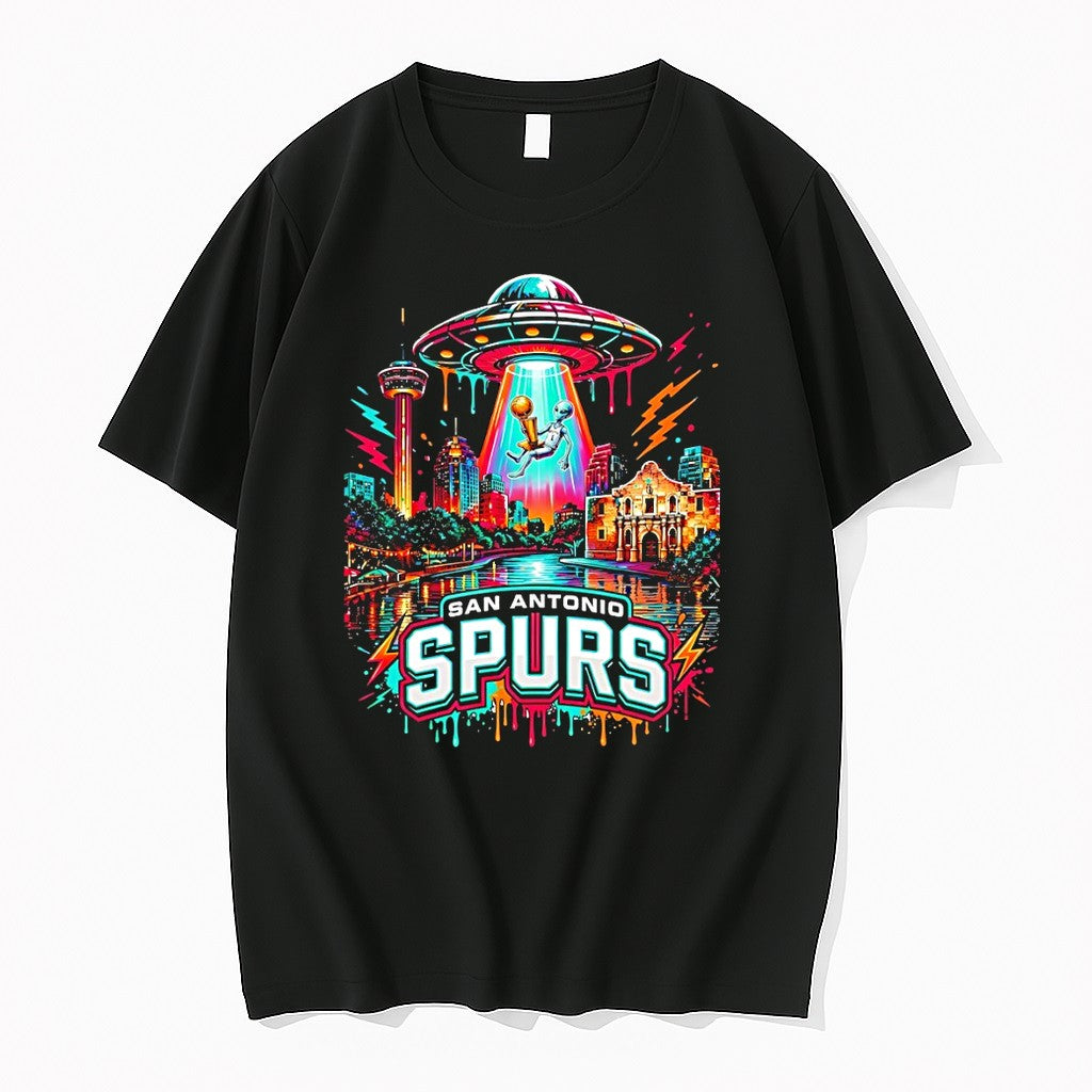 Original San Antonio Spurs Alien Ufo Art Neon Texas Skyline Nba Finals Champions Tshirts