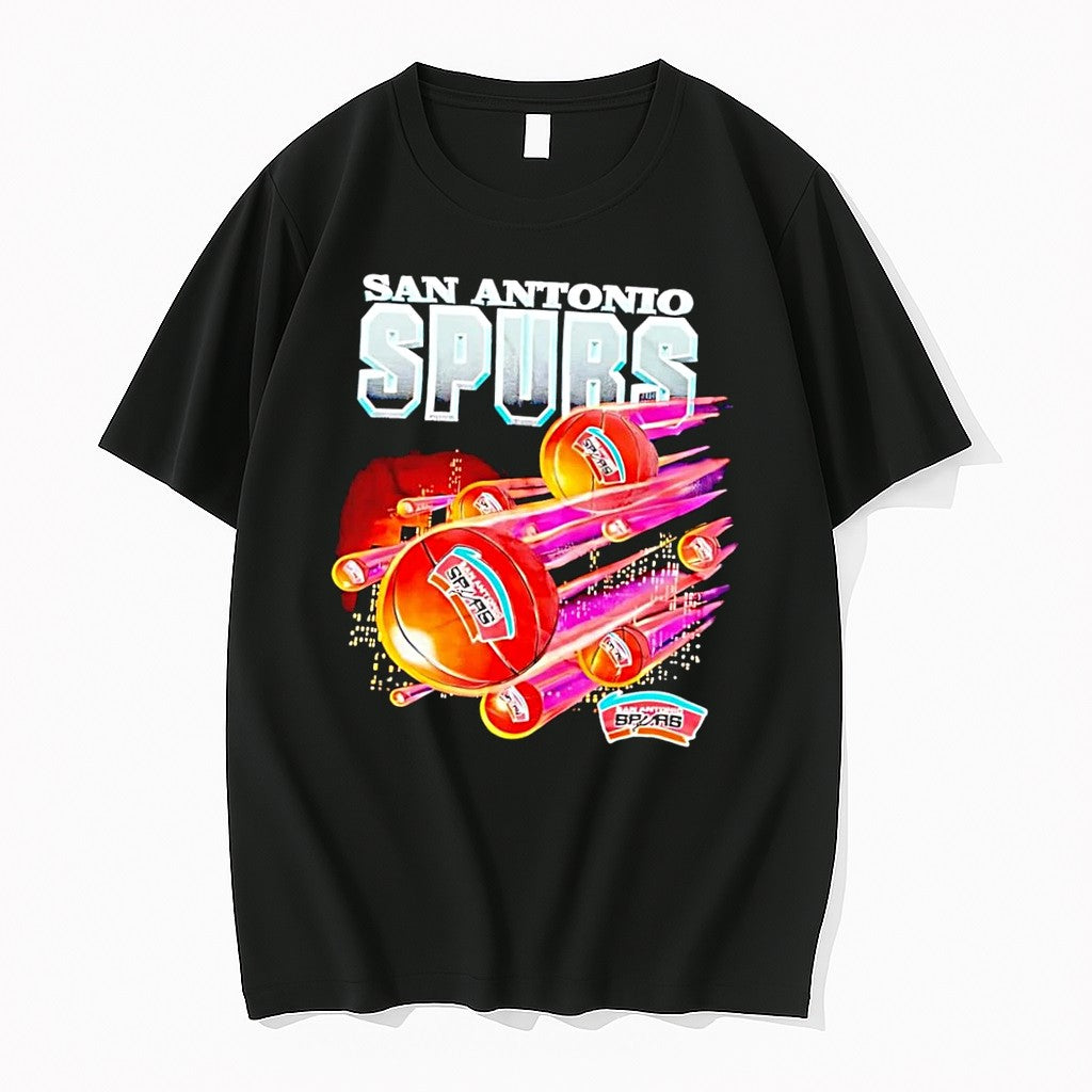 Original San Antonio Spurs Basketball Flying Comet Trails Team Black Tshirts